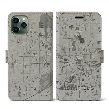 【インディアナポリス（アメリカ）】地図柄iPhoneケース（手帳タイプ）モノトーン・iPhone 11 Pro 用