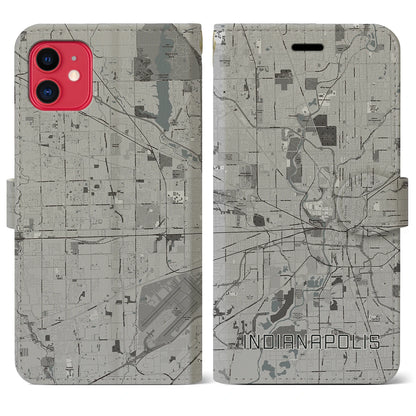 【インディアナポリス（アメリカ）】地図柄iPhoneケース（手帳タイプ）モノトーン・iPhone 11 用