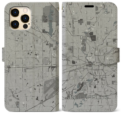 【インディアナポリス（アメリカ）】地図柄iPhoneケース（手帳タイプ）モノトーン・iPhone 12 Pro Max 用