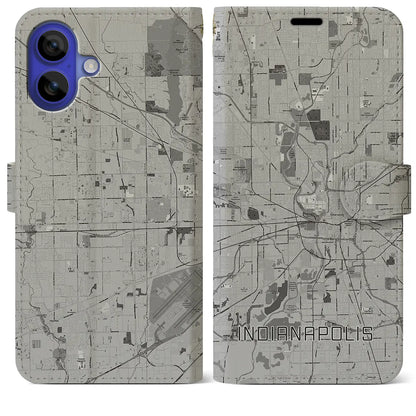 【インディアナポリス（アメリカ）】地図柄iPhoneケース（手帳タイプ）モノトーン・iPhone 16 Pro Max 用