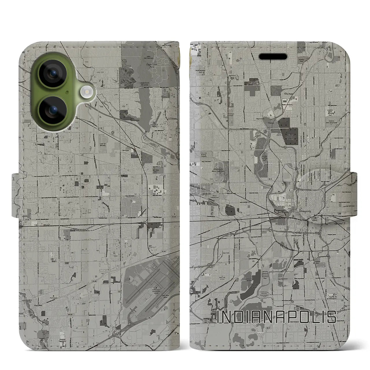 【インディアナポリス（アメリカ）】地図柄iPhoneケース（手帳タイプ）