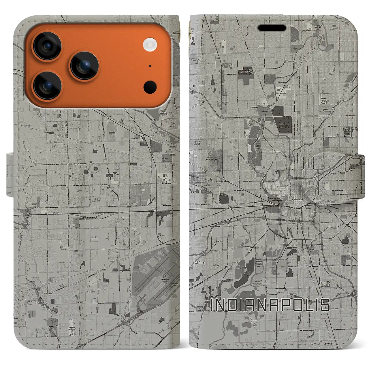 【インディアナポリス（アメリカ）】地図柄iPhoneケース（手帳タイプ）