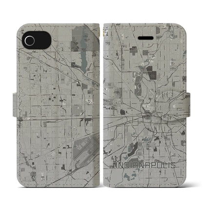 【インディアナポリス（アメリカ）】地図柄iPhoneケース（手帳タイプ）モノトーン・iPhone SE（第3 / 第2世代） / 8 / 7 / 6s / 6 用