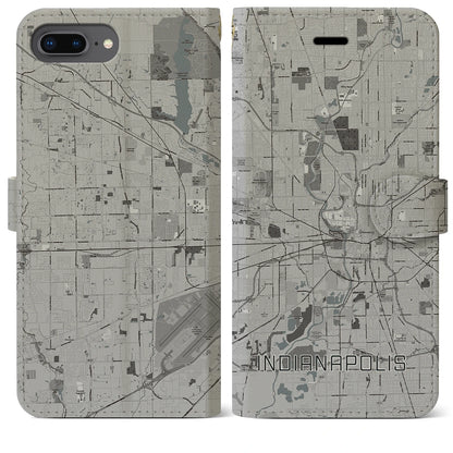 【インディアナポリス（アメリカ）】地図柄iPhoneケース（手帳タイプ）モノトーン・iPhone 8Plus /7Plus / 6sPlus / 6Plus 用
