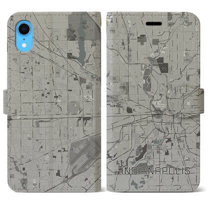 【インディアナポリス（アメリカ）】地図柄iPhoneケース（手帳タイプ）モノトーン・iPhone XR 用