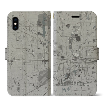 【インディアナポリス（アメリカ）】地図柄iPhoneケース（手帳タイプ）モノトーン・iPhone XS / X 用