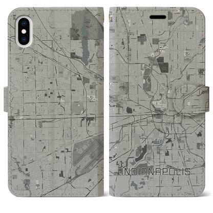 【インディアナポリス（アメリカ）】地図柄iPhoneケース（手帳タイプ）モノトーン・iPhone XS Max 用