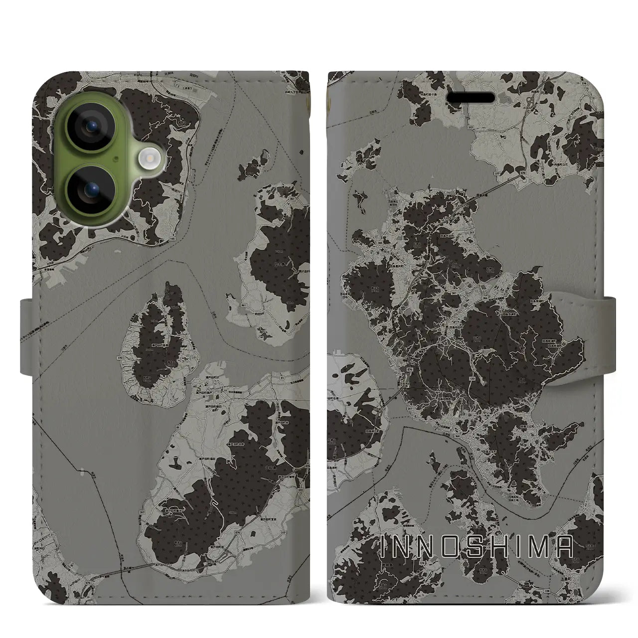 【因島（広島県）】地図柄iPhoneケース（手帳タイプ）