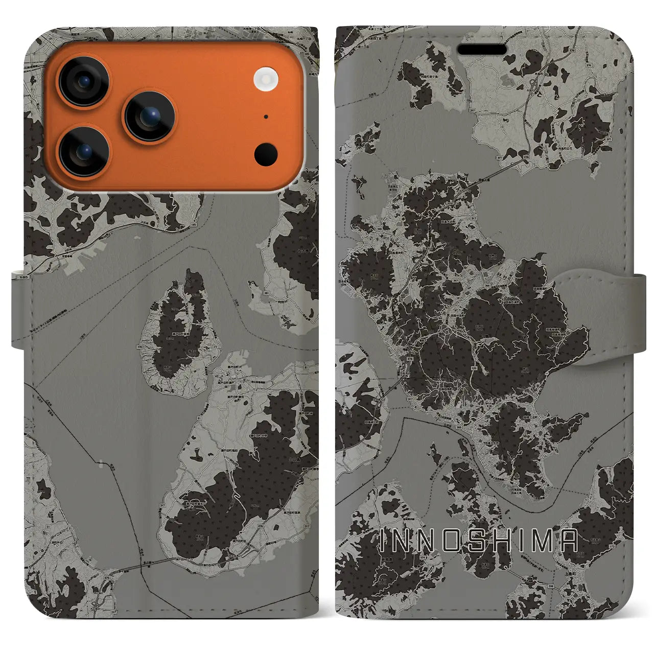 【因島（広島県）】地図柄iPhoneケース（手帳タイプ）