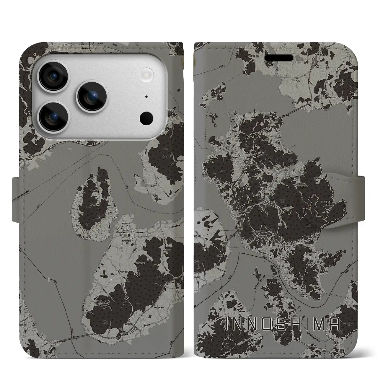 【因島（広島県）】地図柄iPhoneケース（手帳タイプ）