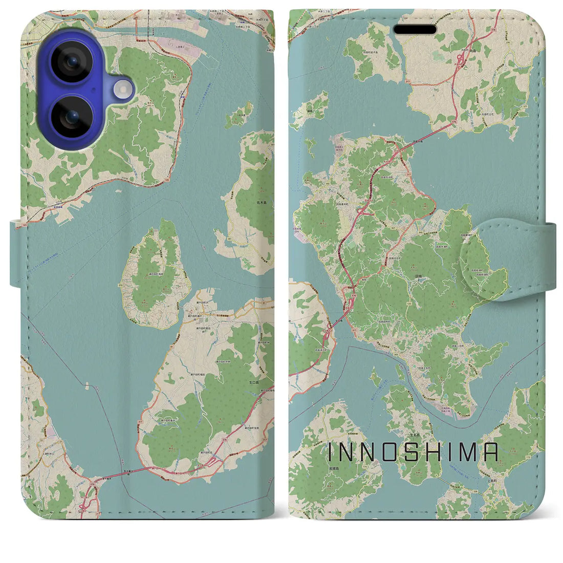 【因島（広島県）】地図柄iPhoneケース（手帳タイプ）ナチュラル・iPhone 16 Pro Max 用