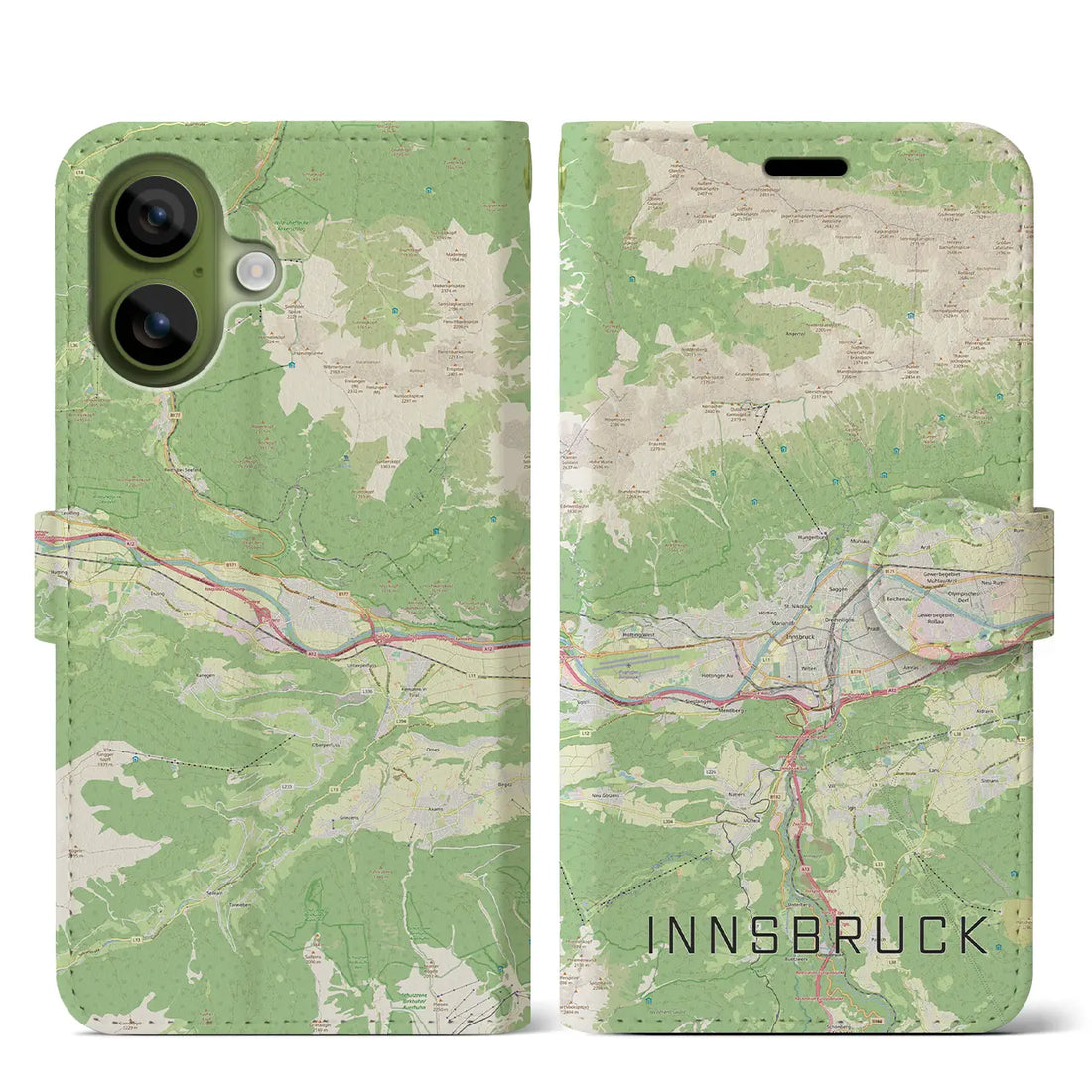 【インスブルック（オーストリア）】地図柄iPhoneケース（手帳タイプ）ナチュラル・iPhone 17 Pro Max 用