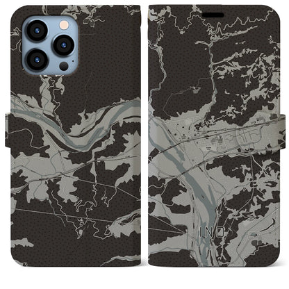 【伊野（高知県）】地図柄iPhoneケース（手帳タイプ）モノトーン・iPhone 13 Pro Max 用