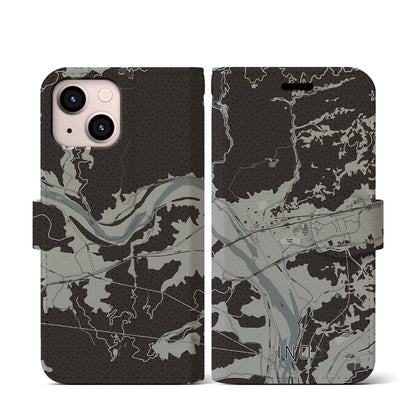 【伊野（高知県）】地図柄iPhoneケース（手帳タイプ）モノトーン・iPhone 13 mini 用