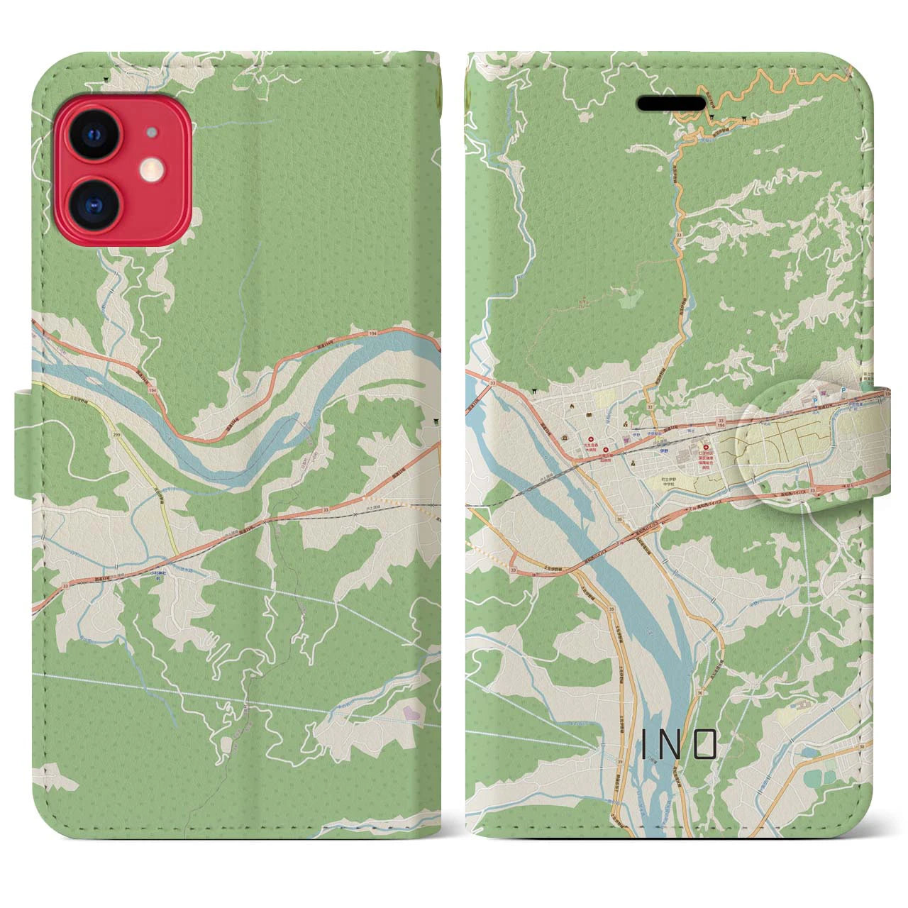 【伊野（高知県）】地図柄iPhoneケース（手帳タイプ）ナチュラル・iPhone 11 用