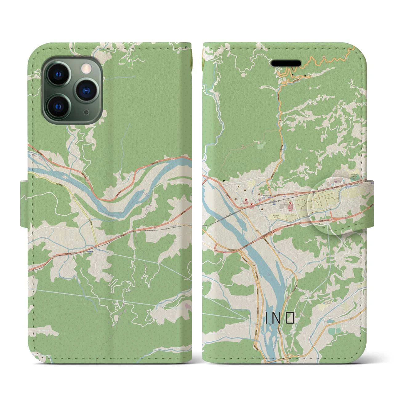 【伊野（高知県）】地図柄iPhoneケース（手帳タイプ）ナチュラル・iPhone 11 Pro 用