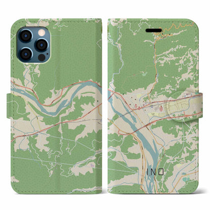 【伊野（高知県）】地図柄iPhoneケース（手帳タイプ）ナチュラル・iPhone 12 / 12 Pro 用