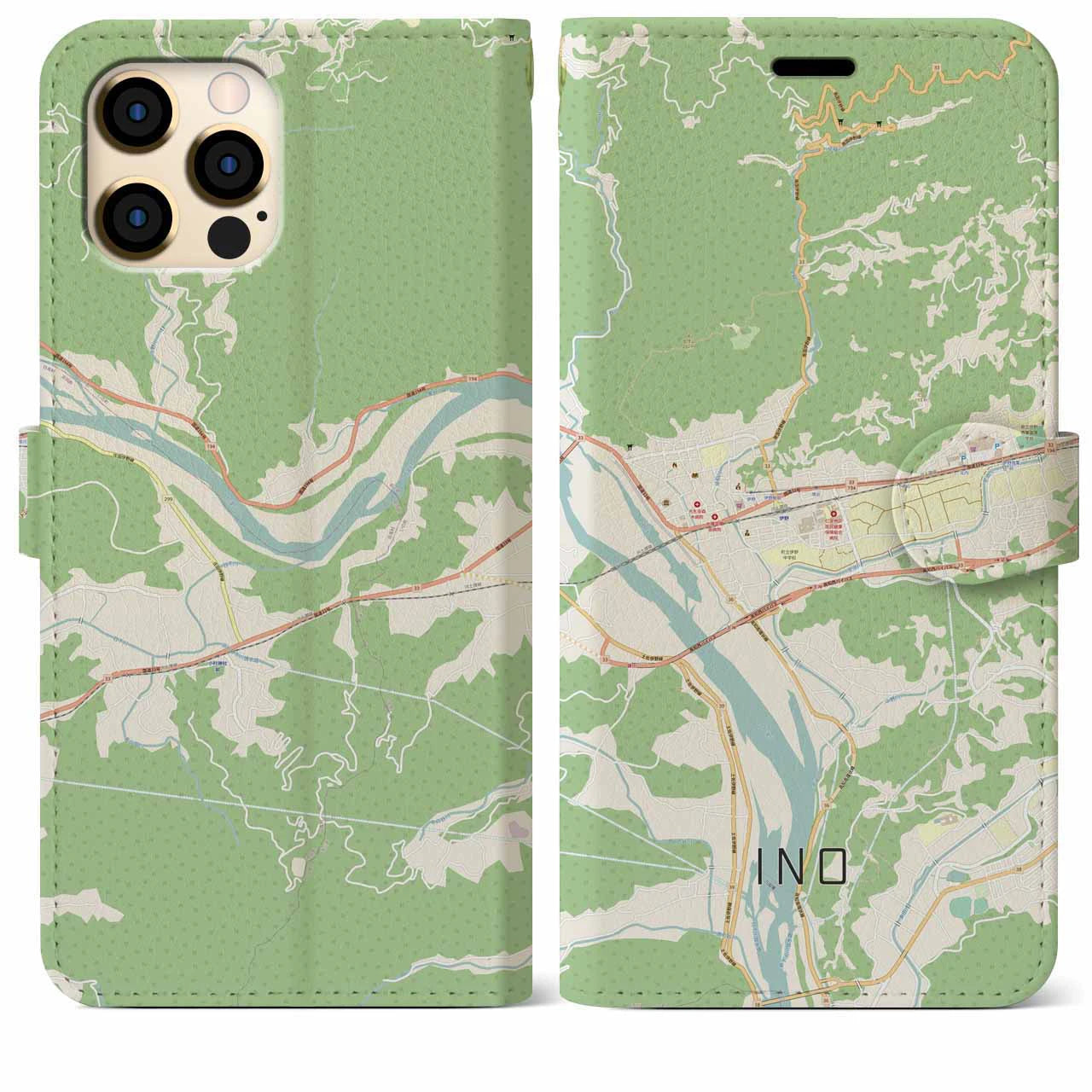 【伊野（高知県）】地図柄iPhoneケース（手帳タイプ）ナチュラル・iPhone 12 Pro Max 用