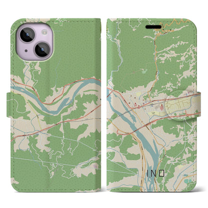 【伊野（高知県）】地図柄iPhoneケース（手帳タイプ）ナチュラル・iPhone 14 用