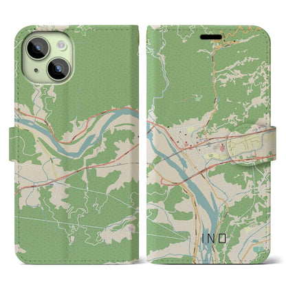 【伊野（高知県）】地図柄iPhoneケース（手帳タイプ）ナチュラル・iPhone 15 用