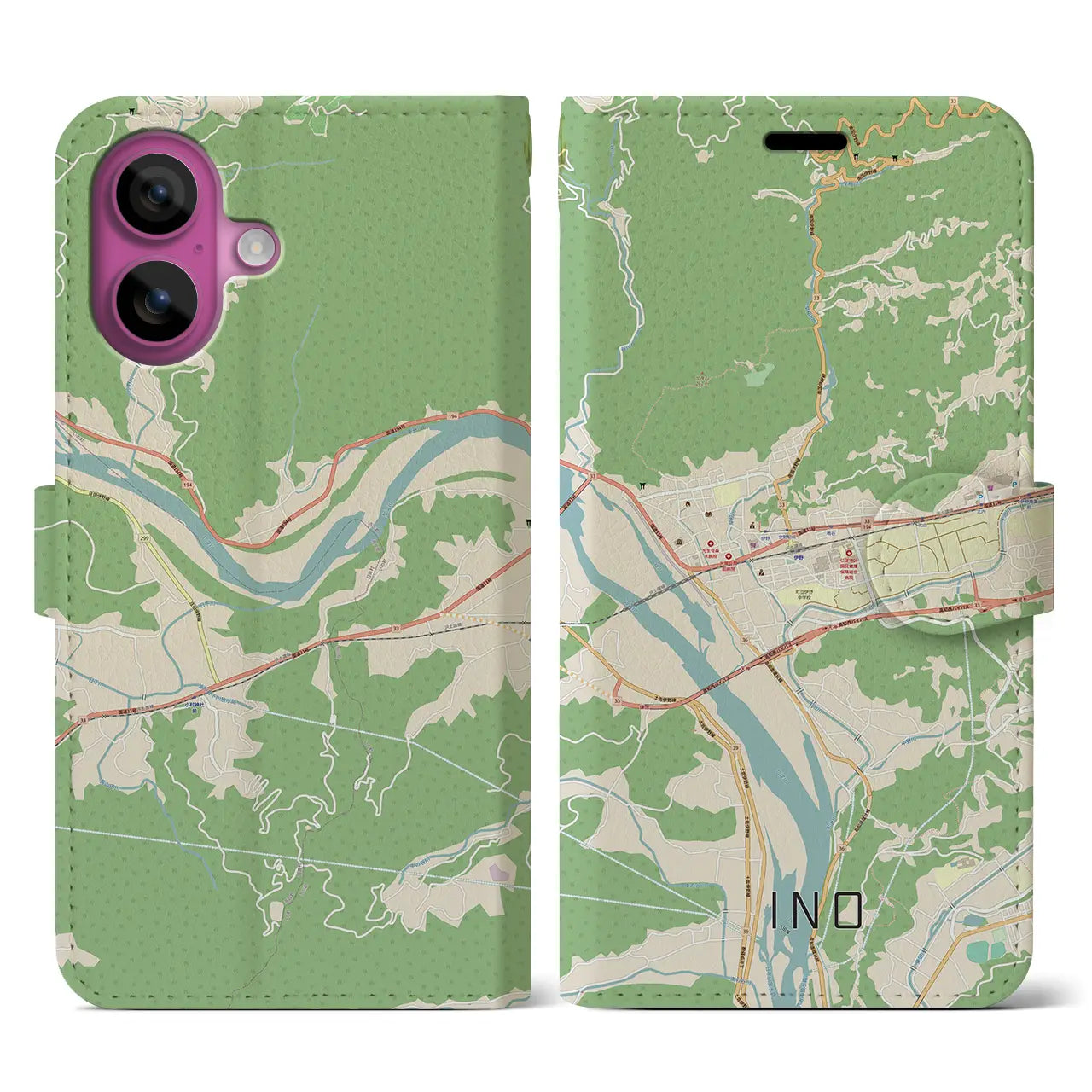 【伊野（高知県）】地図柄iPhoneケース（手帳タイプ）ナチュラル・iPhone 16 Pro 用