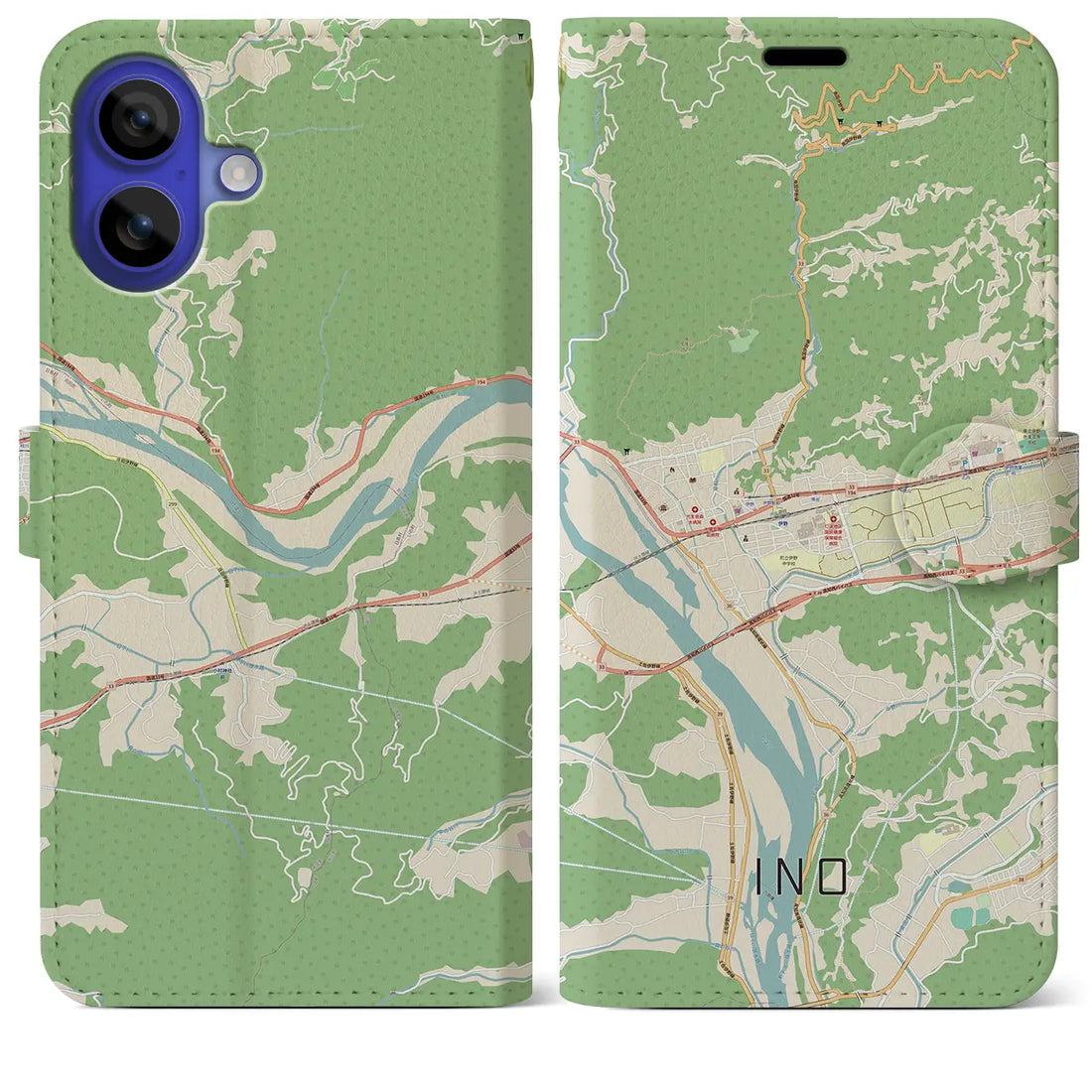 【伊野(高知県)】地図柄iPhoneケース(手帳タイプ)ナチュラル・iPhone 16 Pro Max 用