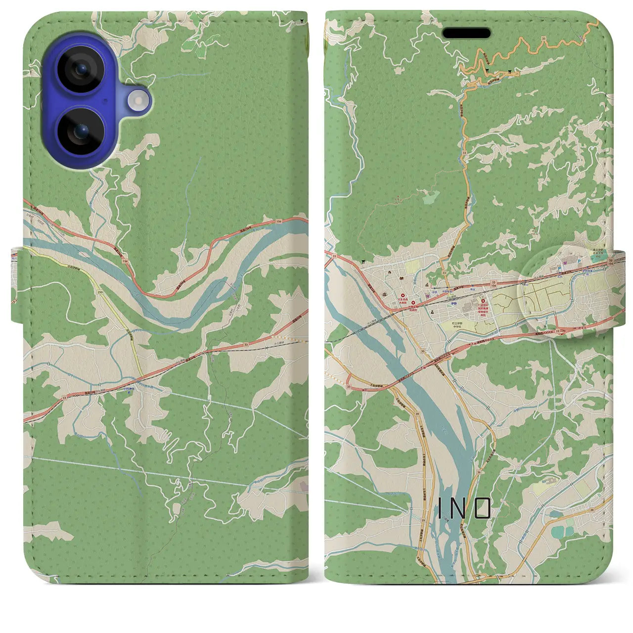 【伊野（高知県）】地図柄iPhoneケース（手帳タイプ）ナチュラル・iPhone 16 Pro Max 用