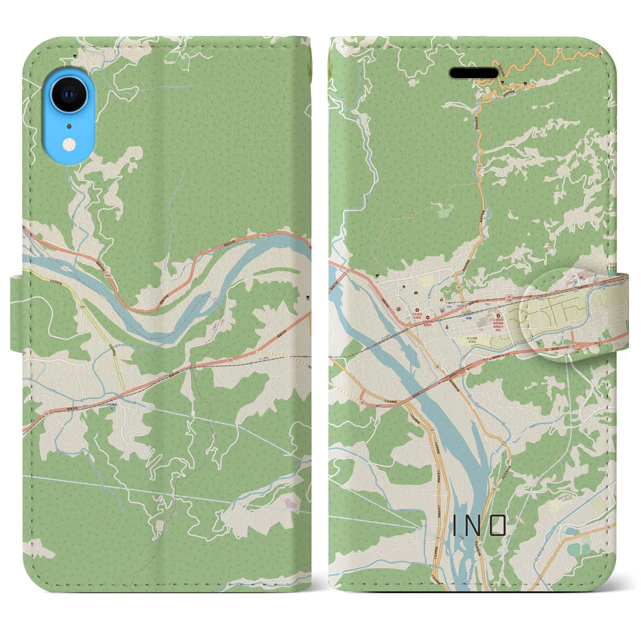 【伊野（高知県）】地図柄iPhoneケース（手帳タイプ）ナチュラル・iPhone XR 用