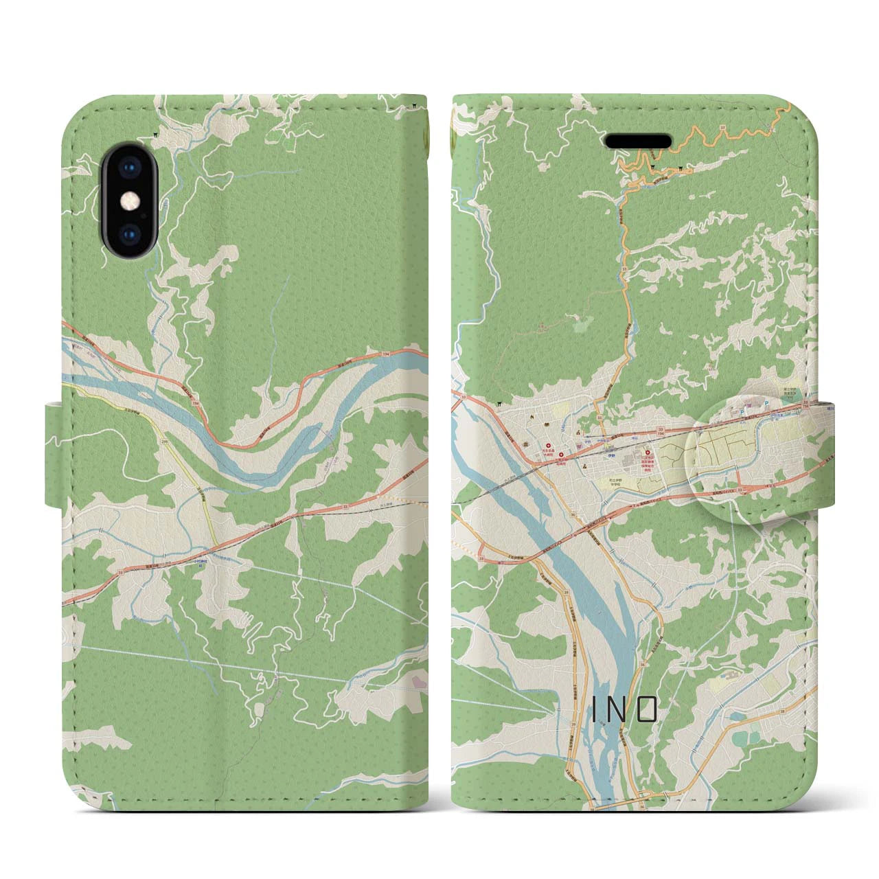 【伊野（高知県）】地図柄iPhoneケース（手帳タイプ）ナチュラル・iPhone XS / X 用