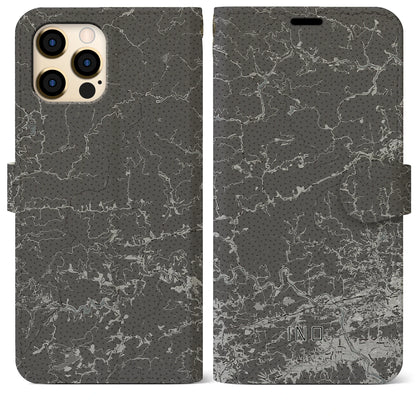 【いの（高知県）】地図柄iPhoneケース（手帳タイプ）モノトーン・iPhone 12 Pro Max 用