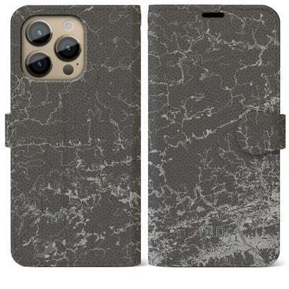 【いの（高知県）】地図柄iPhoneケース（手帳タイプ）モノトーン・iPhone 14 Pro Max 用