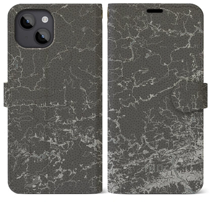 【いの（高知県）】地図柄iPhoneケース（手帳タイプ）モノトーン・iPhone 14 Plus 用