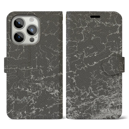 【いの（高知県）】地図柄iPhoneケース（手帳タイプ）モノトーン・iPhone 15 Pro 用