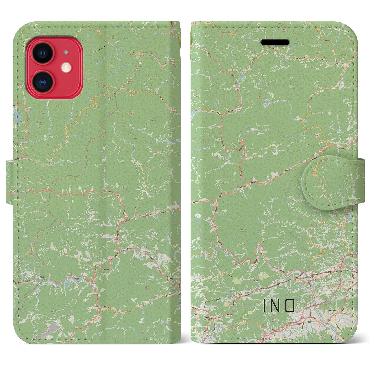 【いの（高知県）】地図柄iPhoneケース（手帳タイプ）ナチュラル・iPhone 11 用