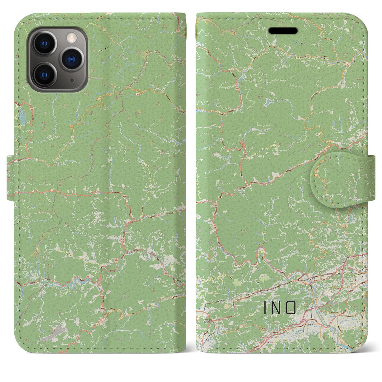 【いの（高知県）】地図柄iPhoneケース（手帳タイプ）ナチュラル・iPhone 11 Pro Max 用