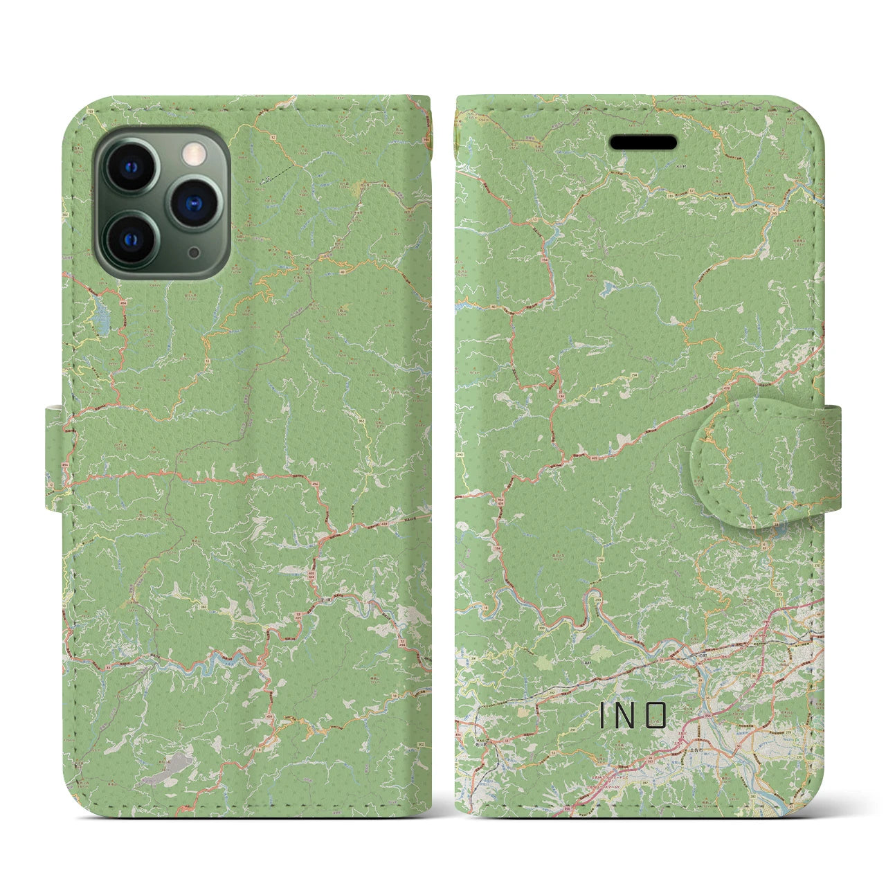 【いの（高知県）】地図柄iPhoneケース（手帳タイプ）ナチュラル・iPhone 11 Pro 用