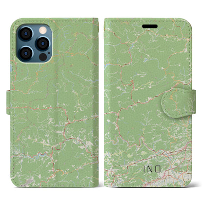 【いの（高知県）】地図柄iPhoneケース（手帳タイプ）ナチュラル・iPhone 12 / 12 Pro 用