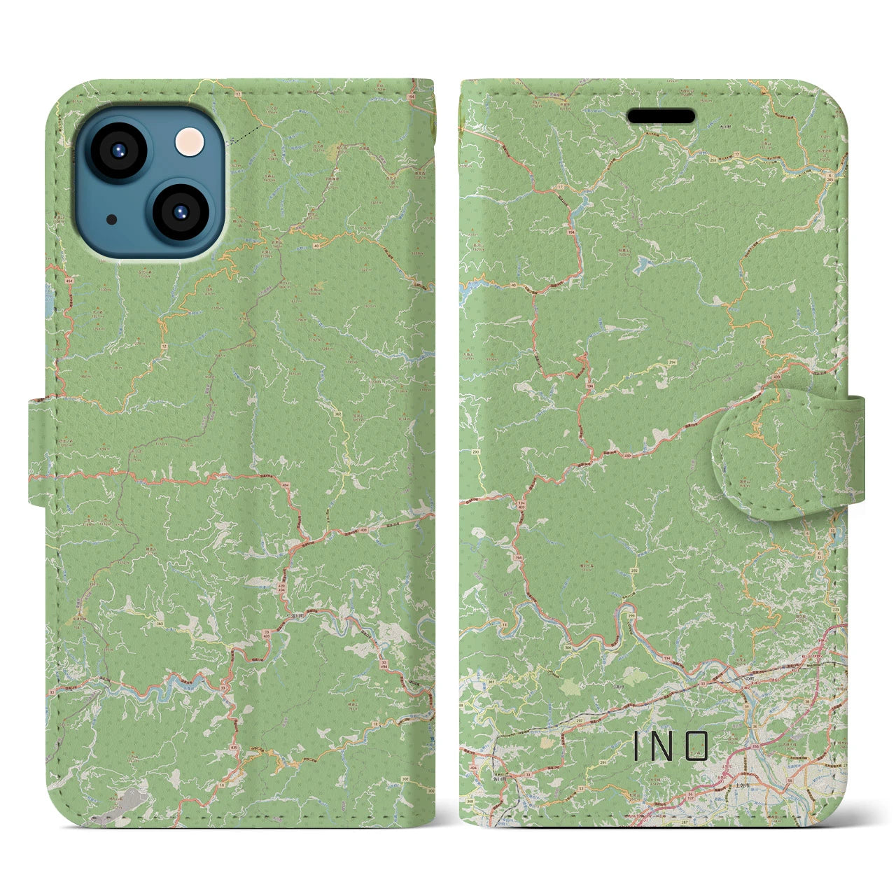 【いの（高知県）】地図柄iPhoneケース（手帳タイプ）ナチュラル・iPhone 13 用