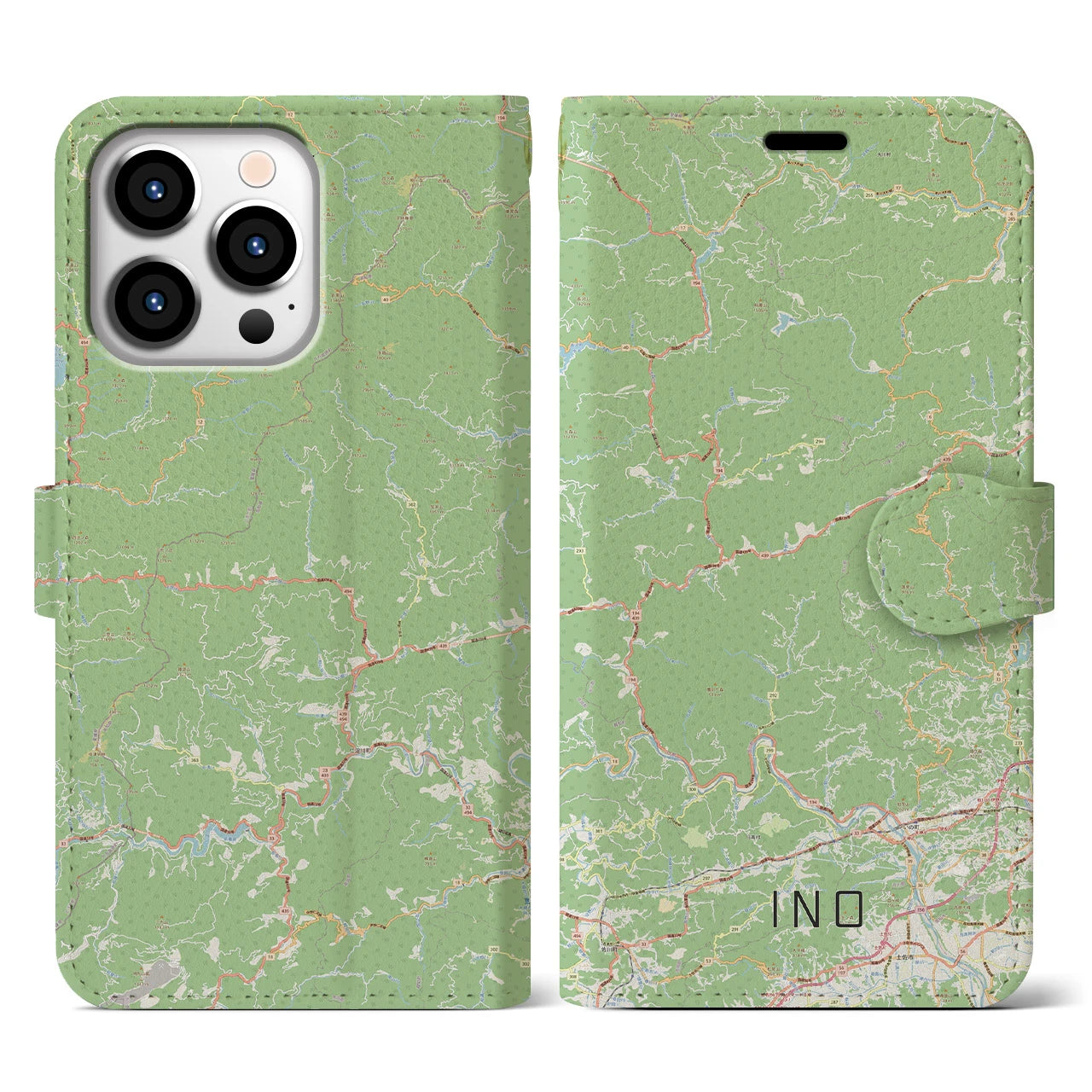 【いの（高知県）】地図柄iPhoneケース（手帳タイプ）ナチュラル・iPhone 13 Pro 用