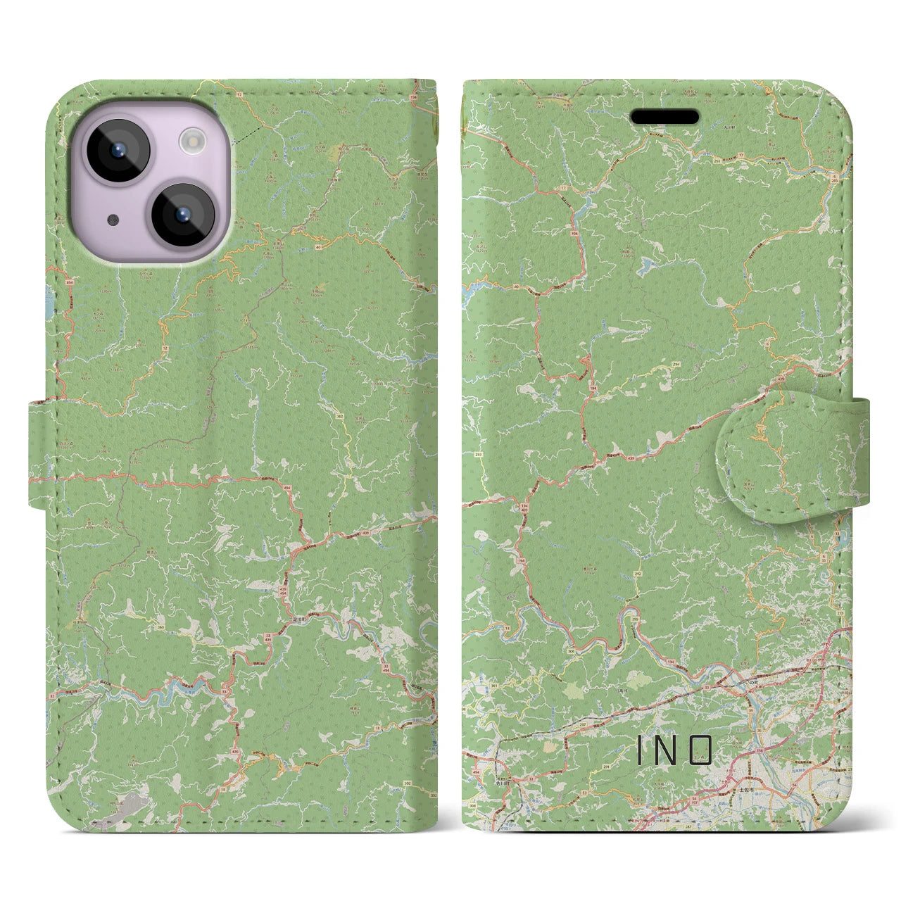 【いの（高知県）】地図柄iPhoneケース（手帳タイプ）ナチュラル・iPhone 14 用