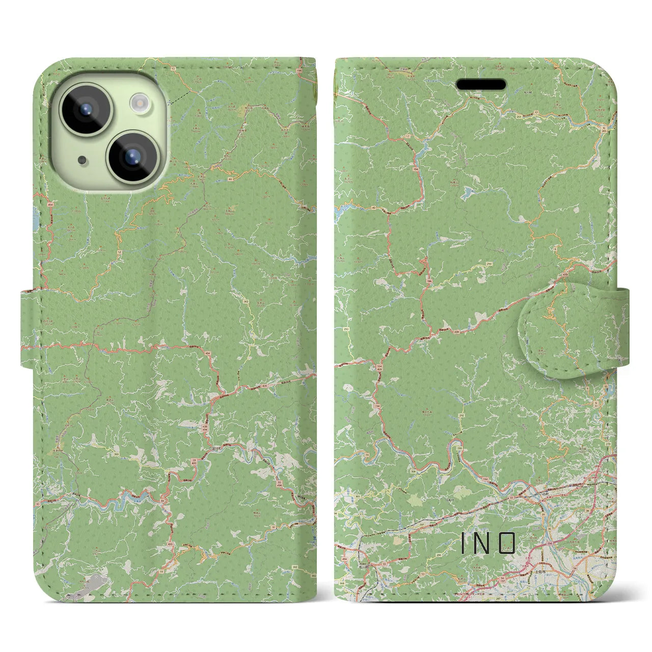 【いの（高知県）】地図柄iPhoneケース（手帳タイプ）ナチュラル・iPhone 15 用