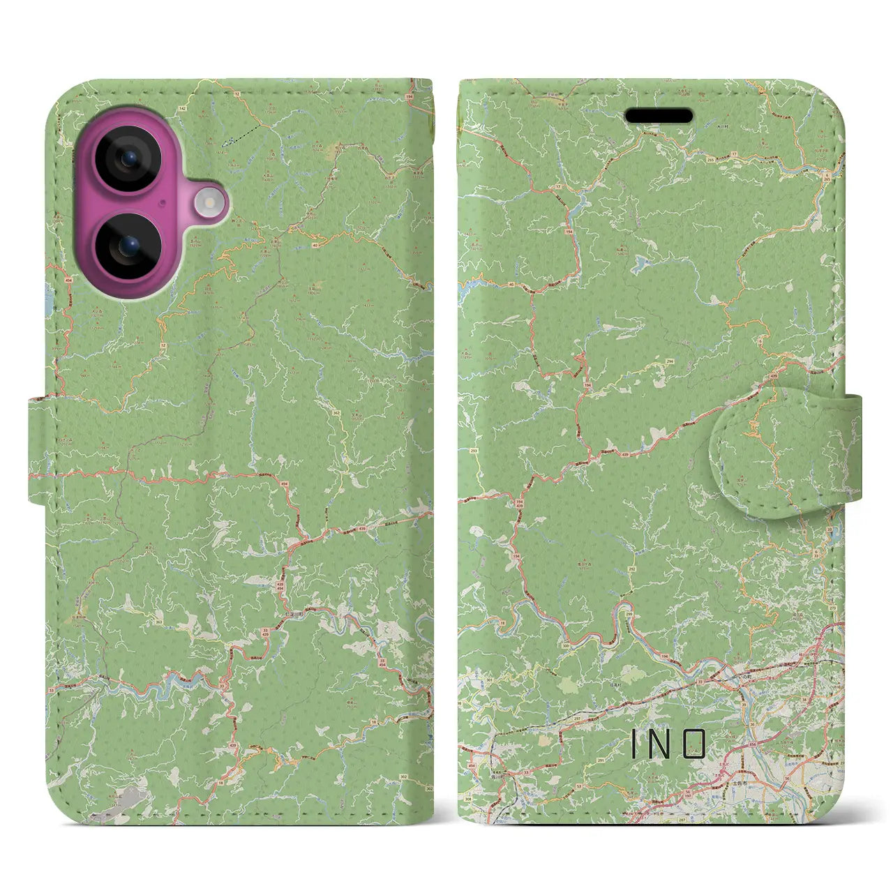 【いの（高知県）】地図柄iPhoneケース（手帳タイプ）ナチュラル・iPhone 16 Pro 用