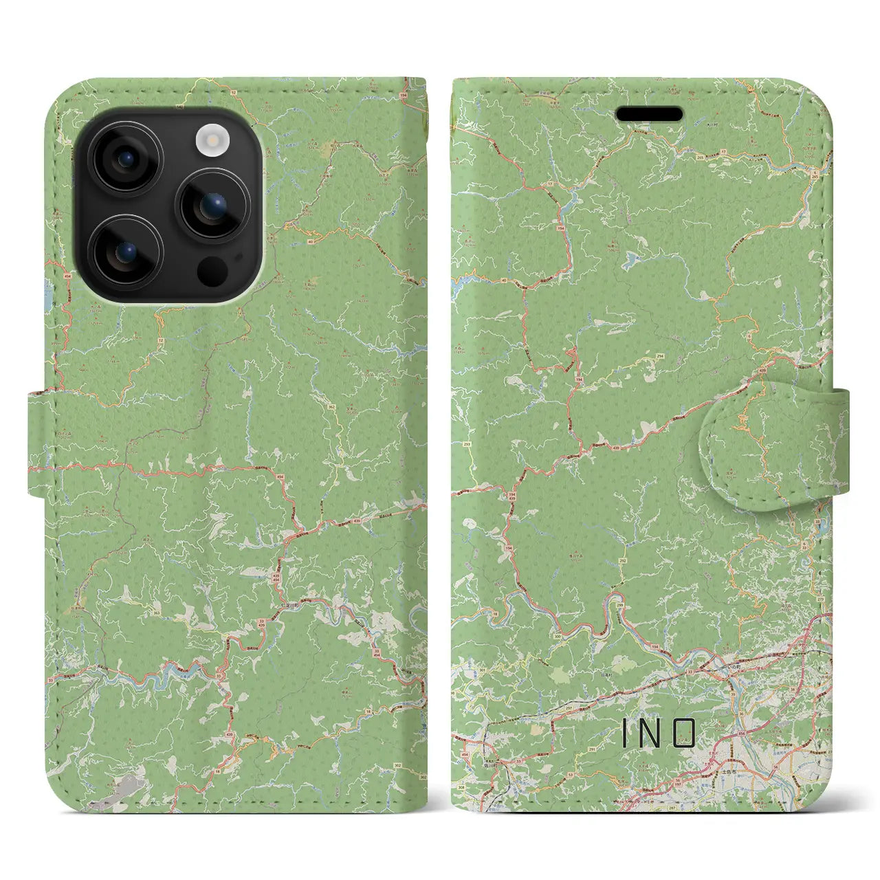 【いの（高知県）】地図柄iPhoneケース（手帳タイプ）ナチュラル・iPhone 16 用