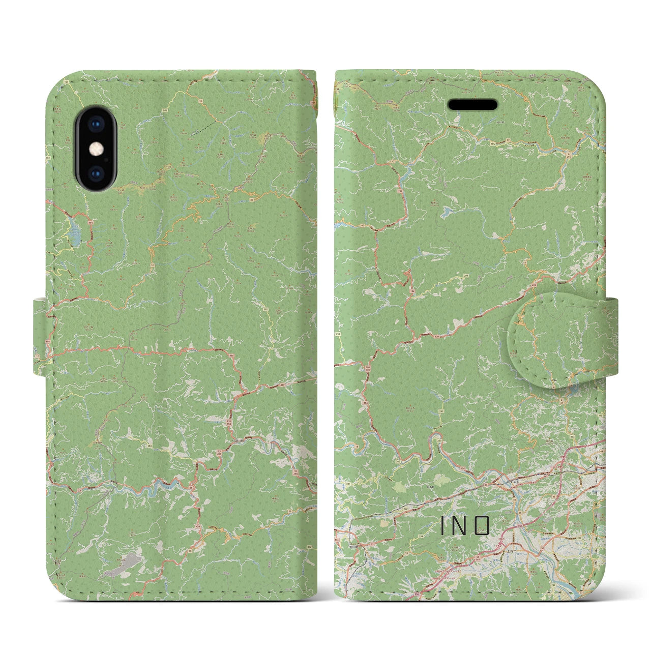 【いの（高知県）】地図柄iPhoneケース（手帳タイプ）ナチュラル・iPhone XS / X 用