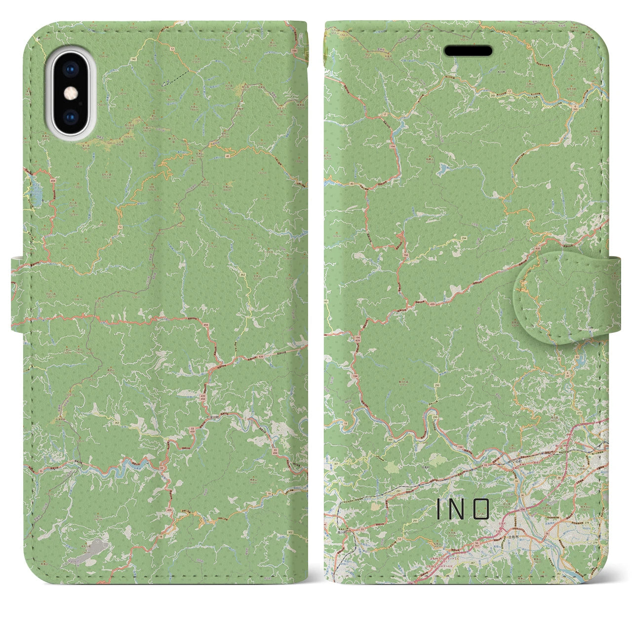 【いの（高知県）】地図柄iPhoneケース（手帳タイプ）ナチュラル・iPhone XS Max 用