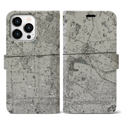 【井の頭公園（東京都）】地図柄iPhoneケース（手帳タイプ）モノトーン・iPhone 13 Pro 用