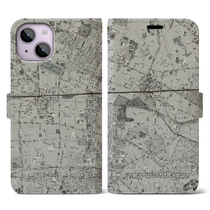 【井の頭公園（東京都）】地図柄iPhoneケース（手帳タイプ）モノトーン・iPhone 14 用