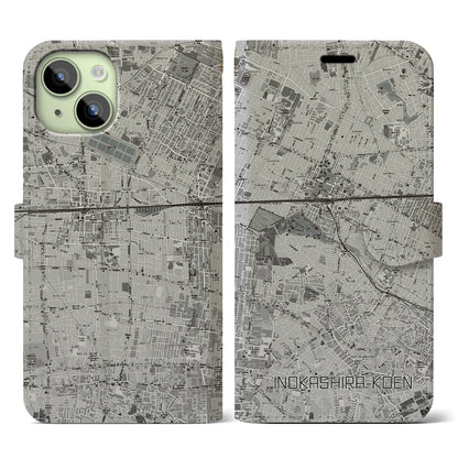 【井の頭公園（東京都）】地図柄iPhoneケース（手帳タイプ）モノトーン・iPhone 15 用