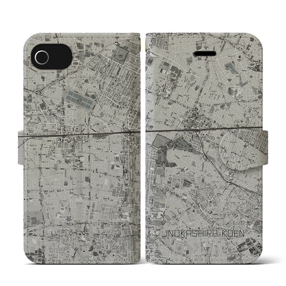 【井の頭公園（東京都）】地図柄iPhoneケース（手帳タイプ）モノトーン・iPhone SE（第3 / 第2世代） / 8 / 7 / 6s / 6 用