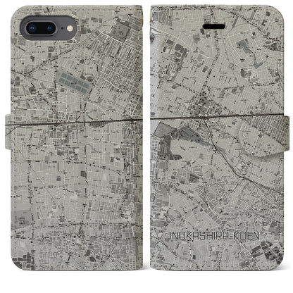 【井の頭公園（東京都）】地図柄iPhoneケース（手帳タイプ）モノトーン・iPhone 8Plus /7Plus / 6sPlus / 6Plus 用